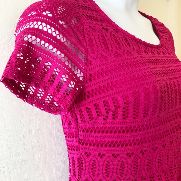 NWOT Lovely Fuchsia Pink Embroidered Below Knee Dress Size: M - Picture 2 of 13